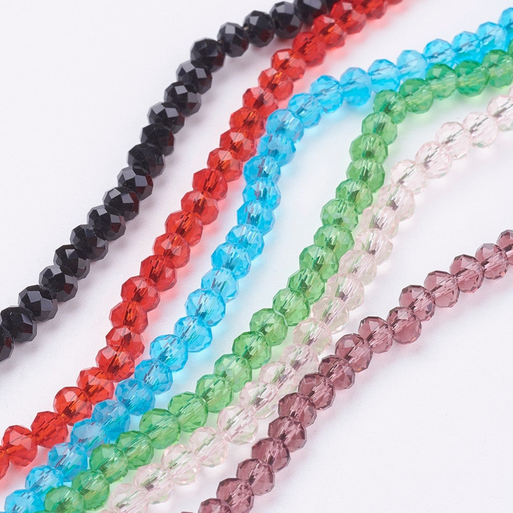 5 strängar 4mm abacus glaspärlor i blandade färger - ca 700 pärlor