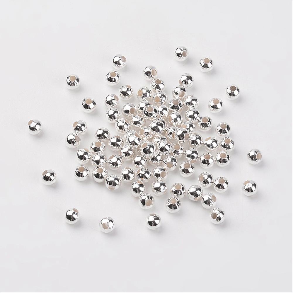 50st runda metallpärlor silver - 5mm