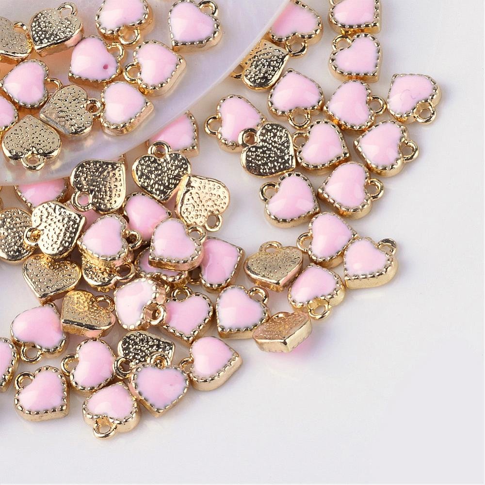 10st Söta rosa hjärtan - emaljerat hänge berlock