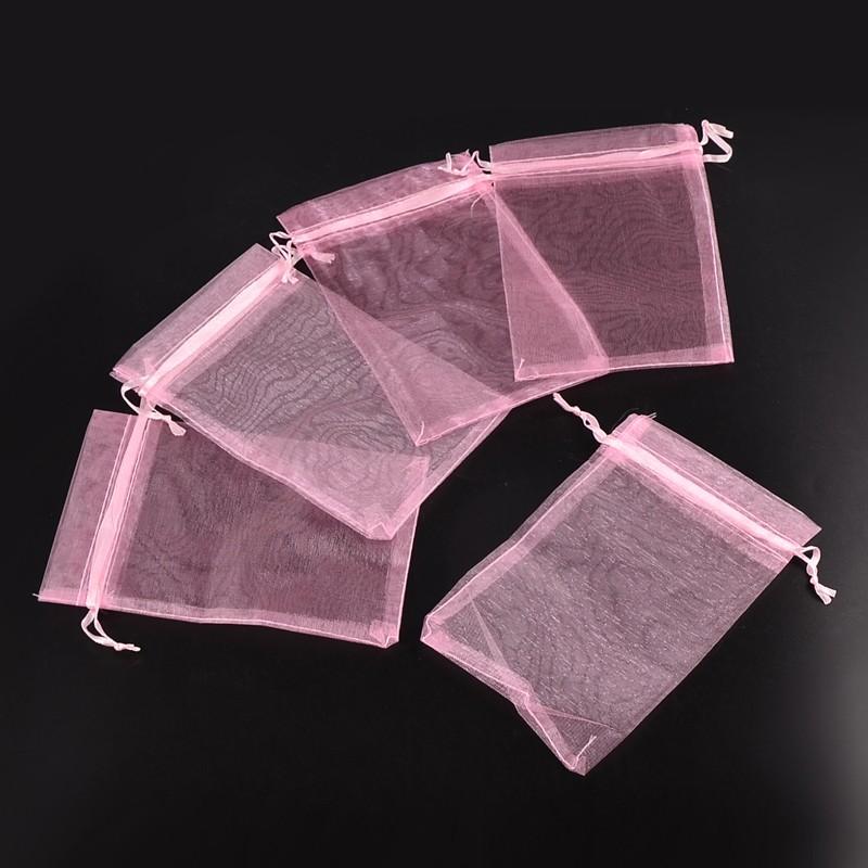 10st rosa organza påsar - 9 x 7cm