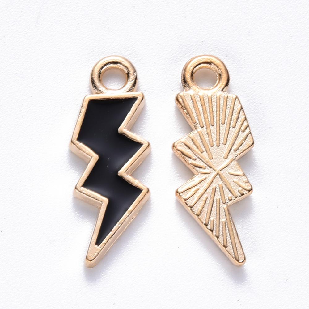 1st svart/guld blixt - emaljerat hänge berlock