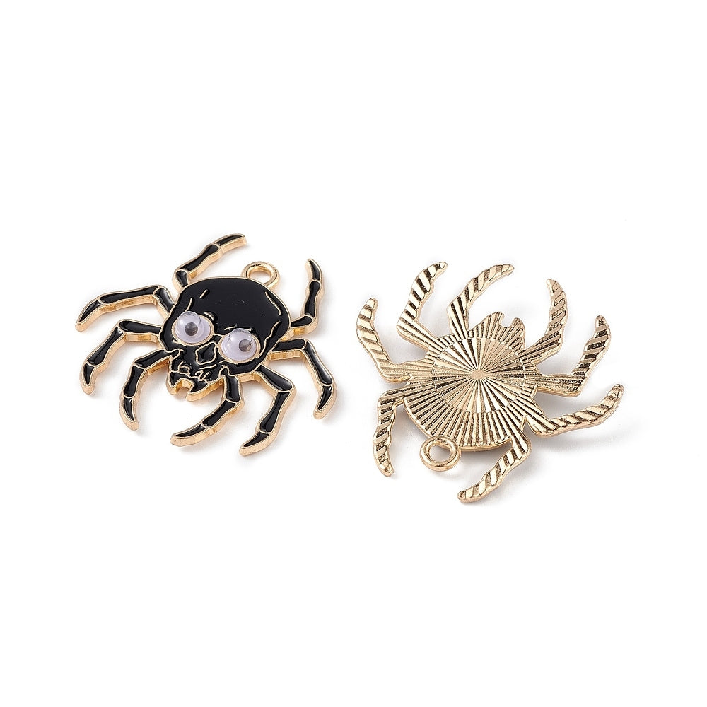 Halloween Spindel med rörliga ögon - emaljerat hänge - 1st