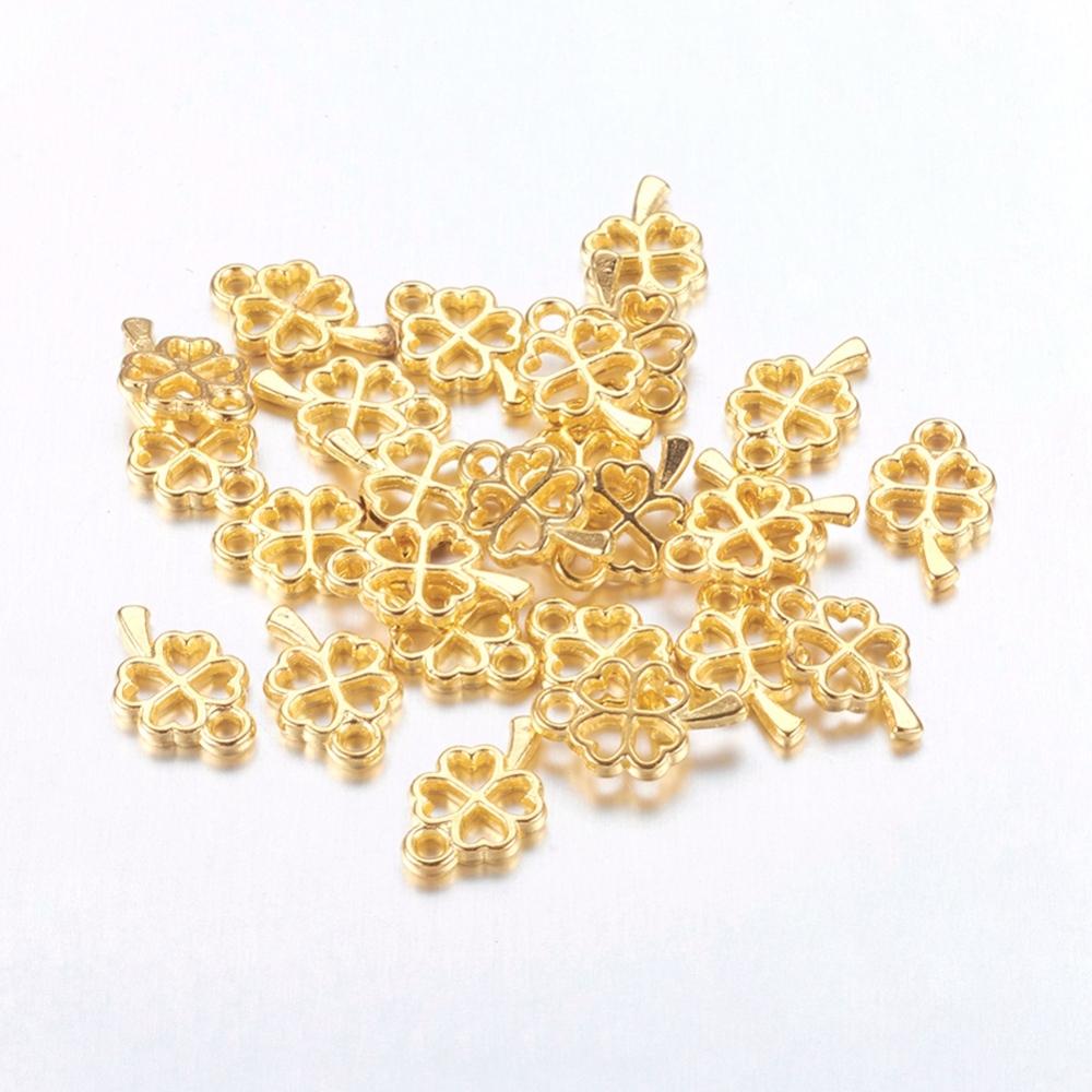 STORPACK! 100st guldfärgade fyrklöver hängen berlocker - 10mm