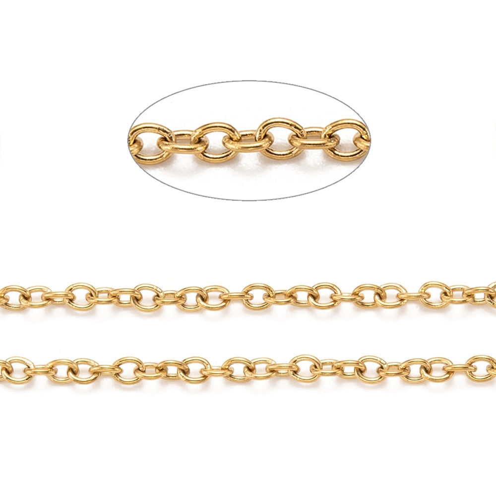 1 meter Kedja i guldfärgad 304 rostfritt stål - 2 x 1,5mm