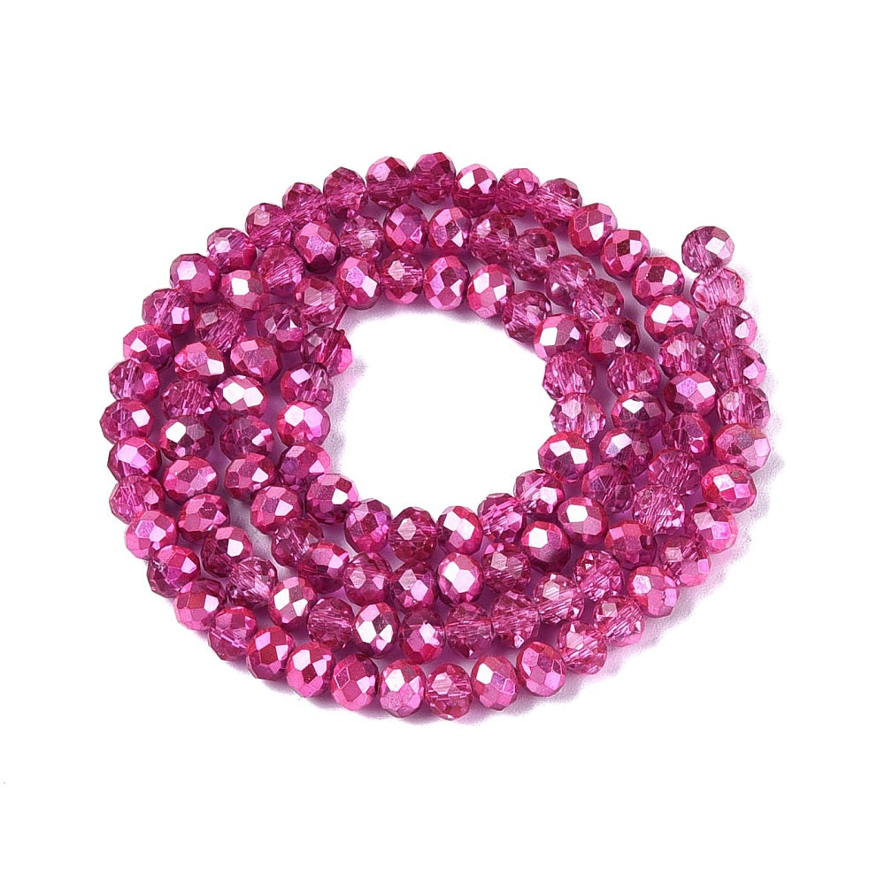 Rosa elektropläterade abacus glaspärlor - 4mm