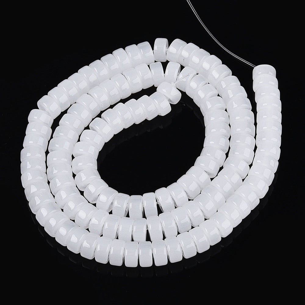 Hel sträng vita rondeller glaspärlor - 6mm