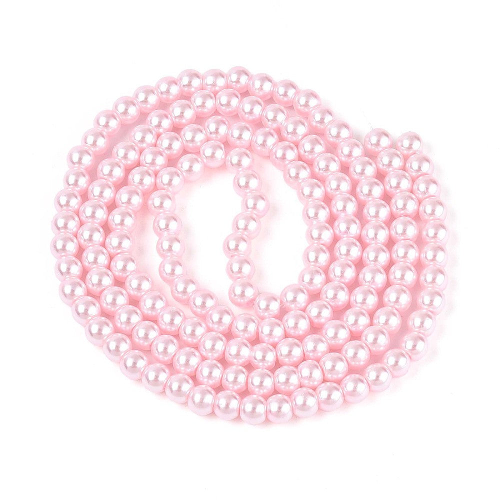Hel sträng ca 140st Rosa vaxade runda glaspärlor - 6mm