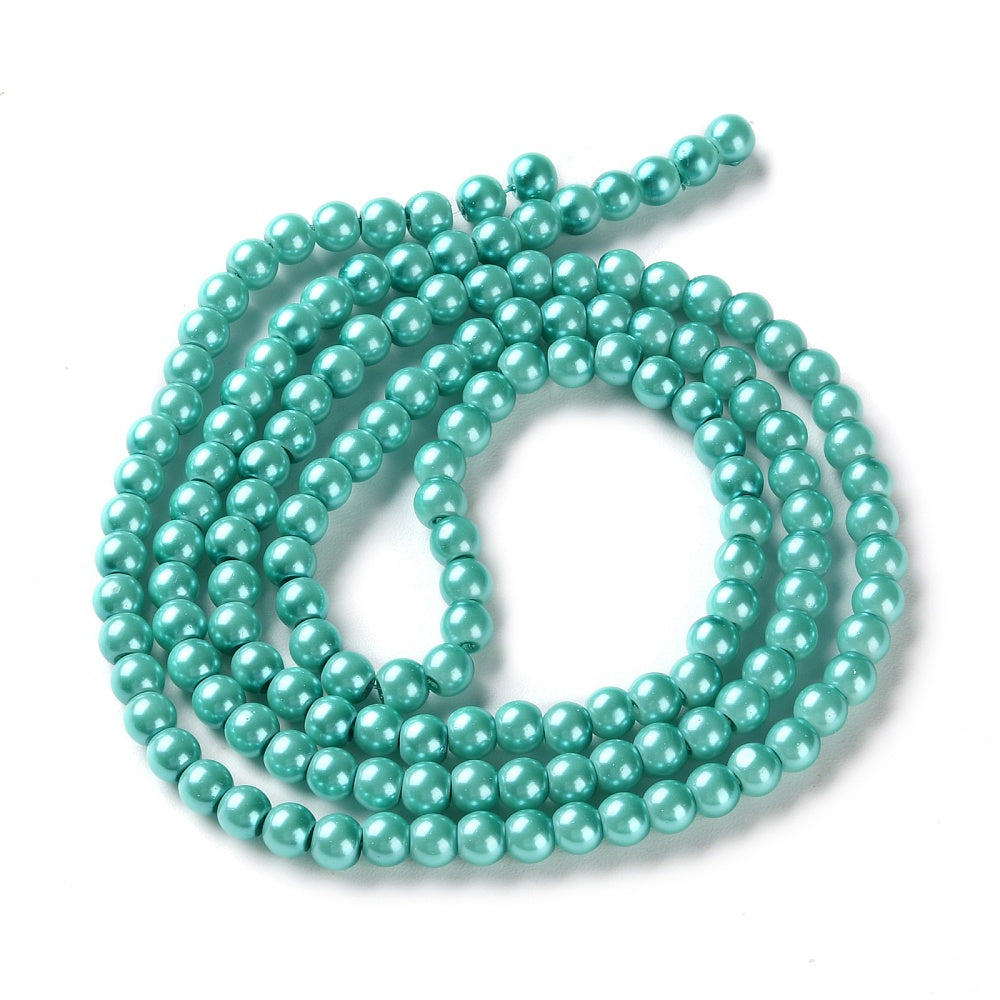 Hel sträng ca 140st Sea green vaxade runda glaspärlor - 6mm