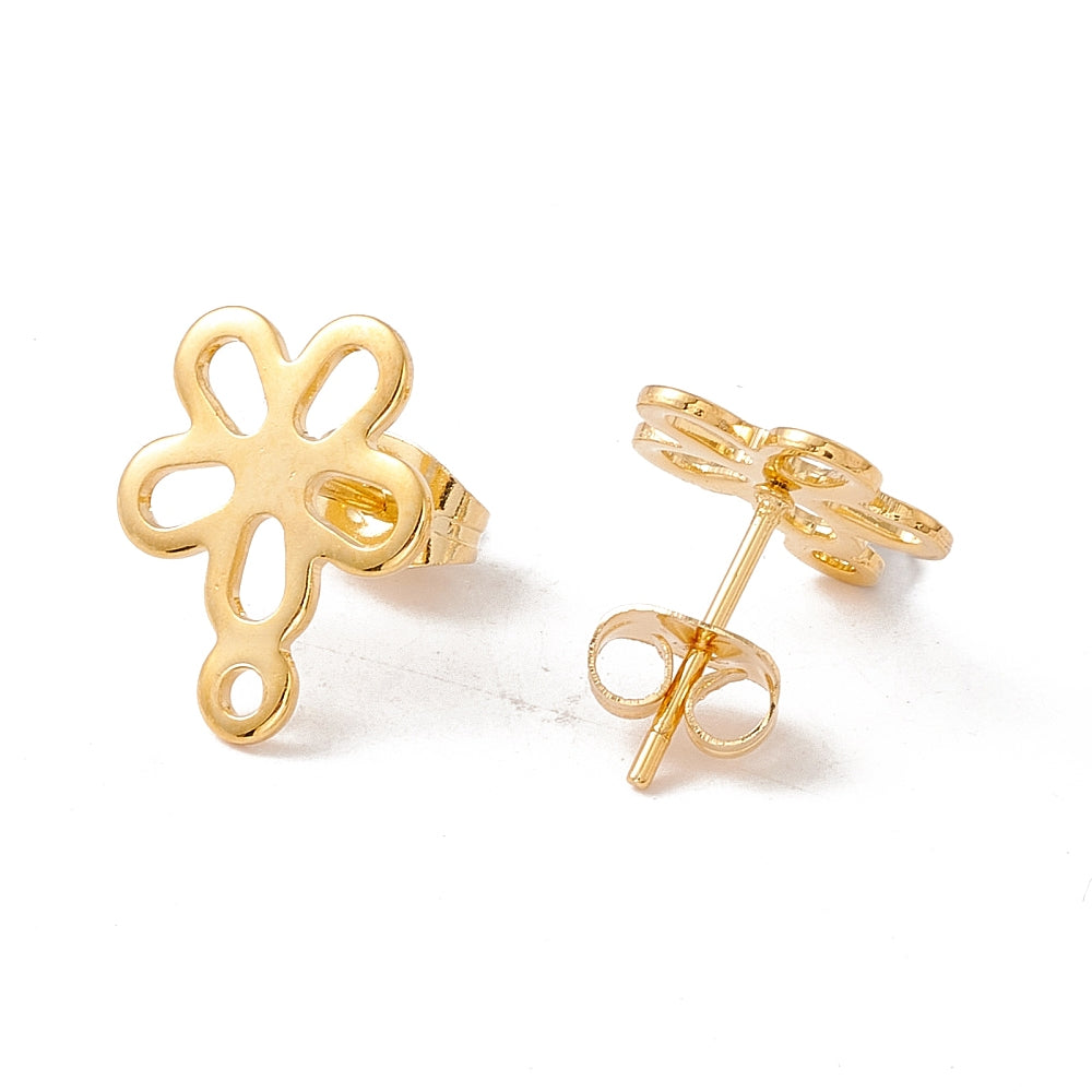 1 par Stiftörhängen blomma studs inkl. bakstycken - Rostfritt stål