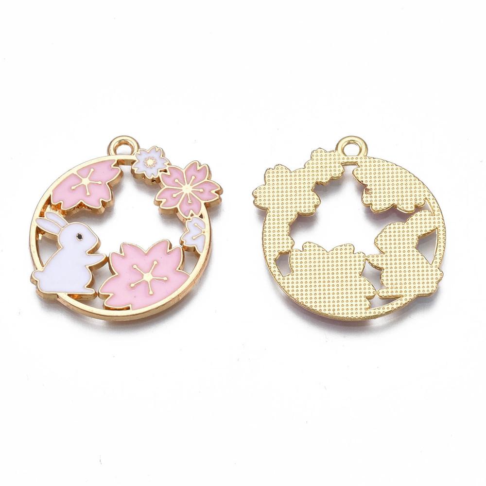 Kanin med blomma - Emaljerat hänge - 1st