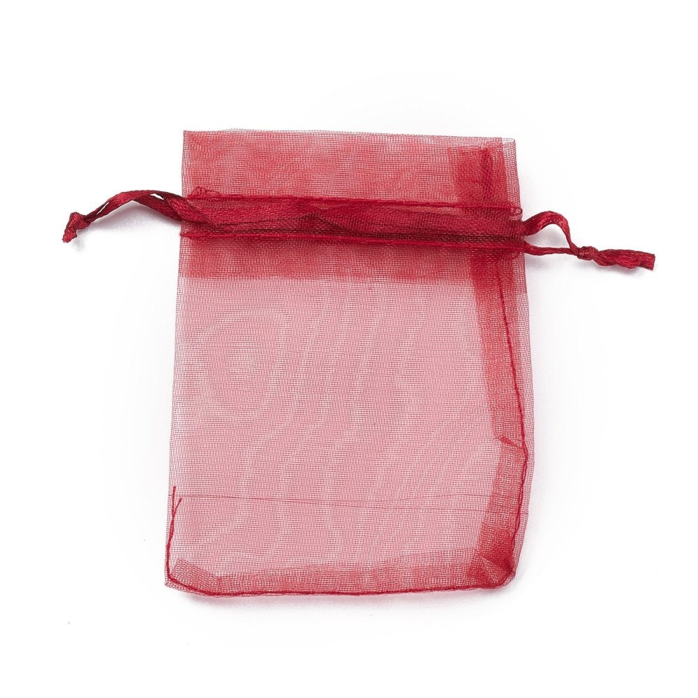 10st mörkröda organza påsar - 9 x 7cm