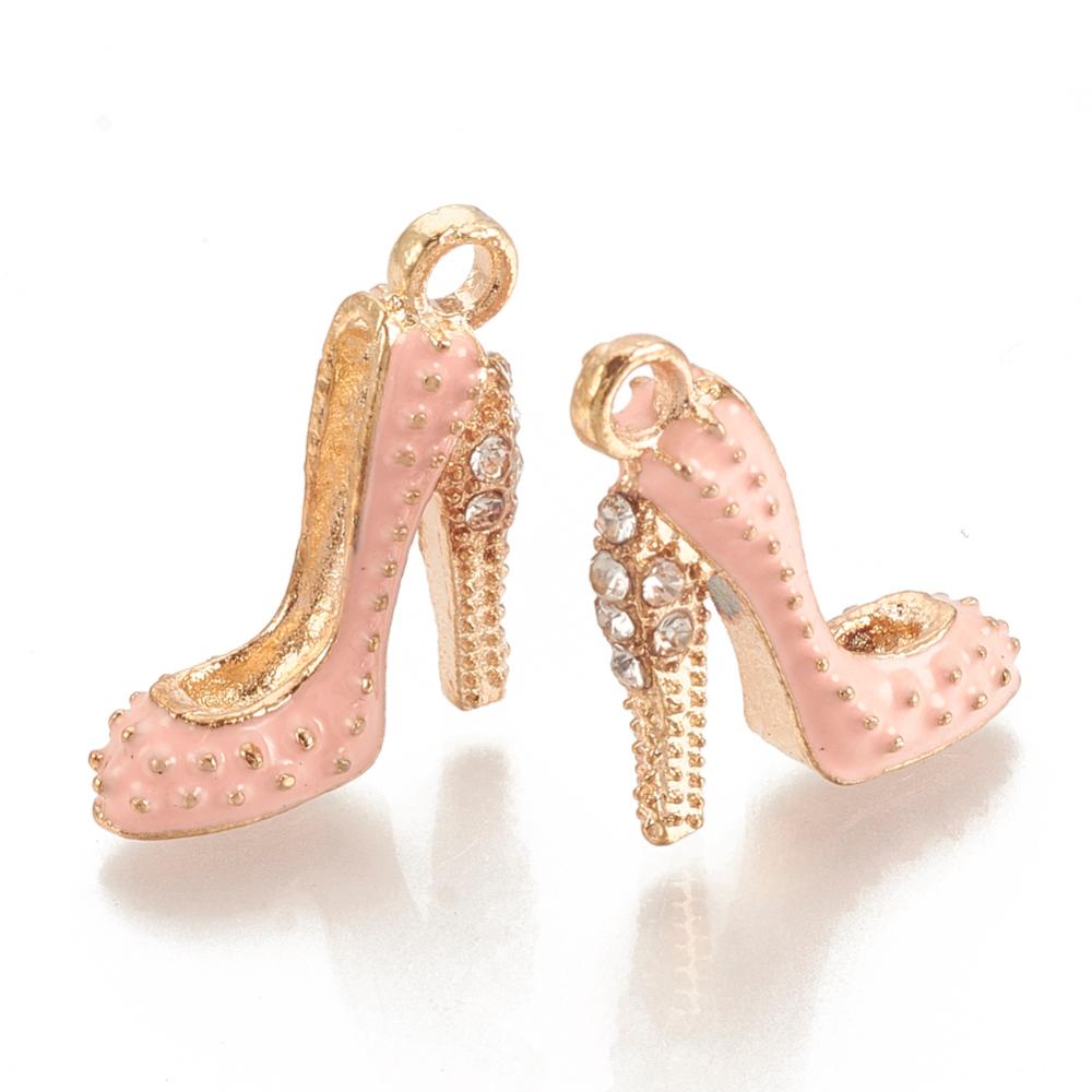 1st Laxrosa / guld sko med strass - emaljerat hänge berlock