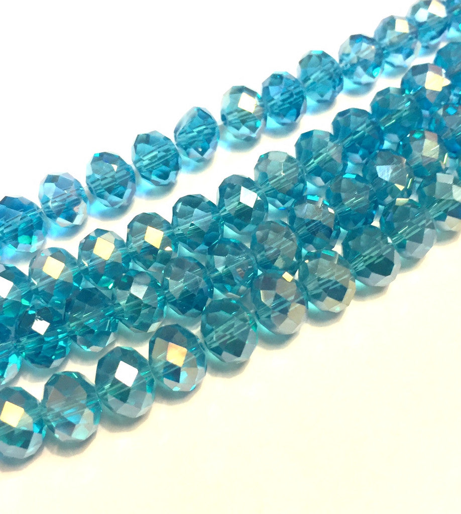 25ST AQUA FACETTERADE ABACUS RONDELLER - 8MM
