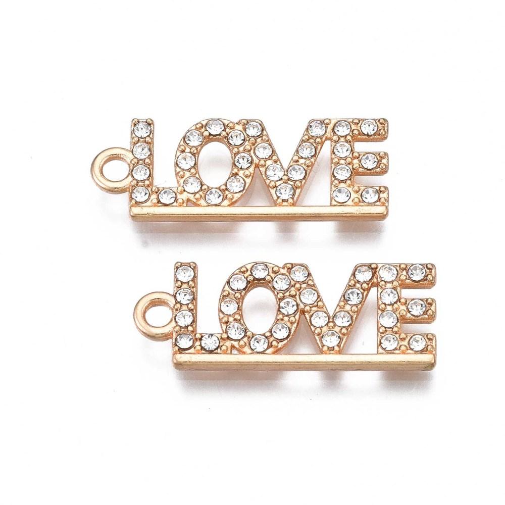 STORPACK! 10st strass hängen berlocker LOVE - 25,5mm