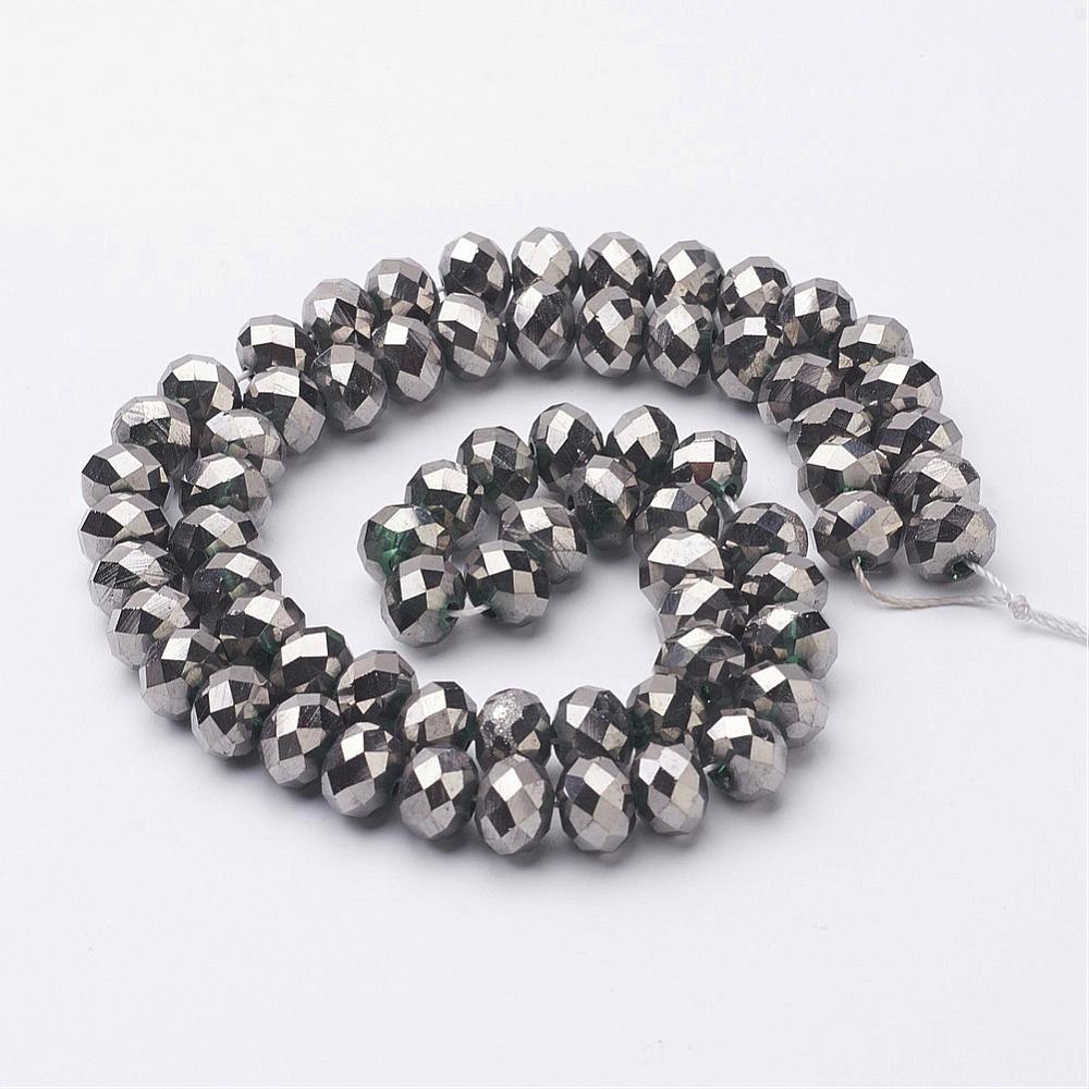 Silverfärgade elektropläterade abacus facetterade glaspärlor - 8mm - hel sträng