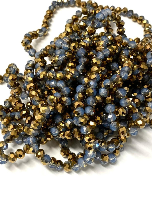 1 sträng facetterade abacus 6mm glaspärlor - Kopparpläterad