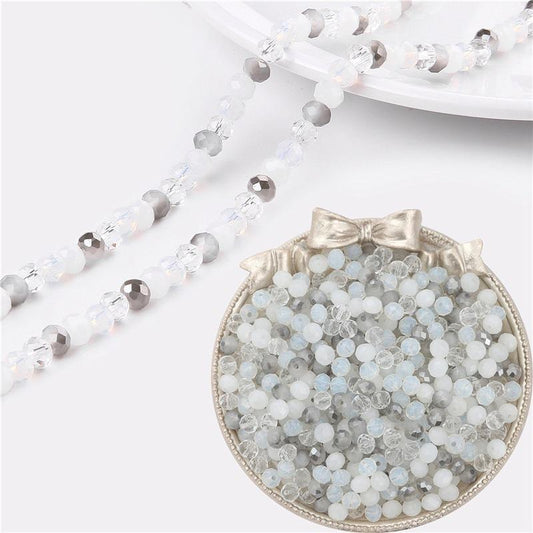 Vit/grå mix facetterade abacus 6mm glaspärlor - ca 100st