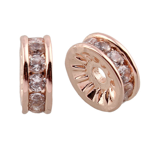 Vacker strasspärla cubic zirconia rondell rosé guld 8mm -1st