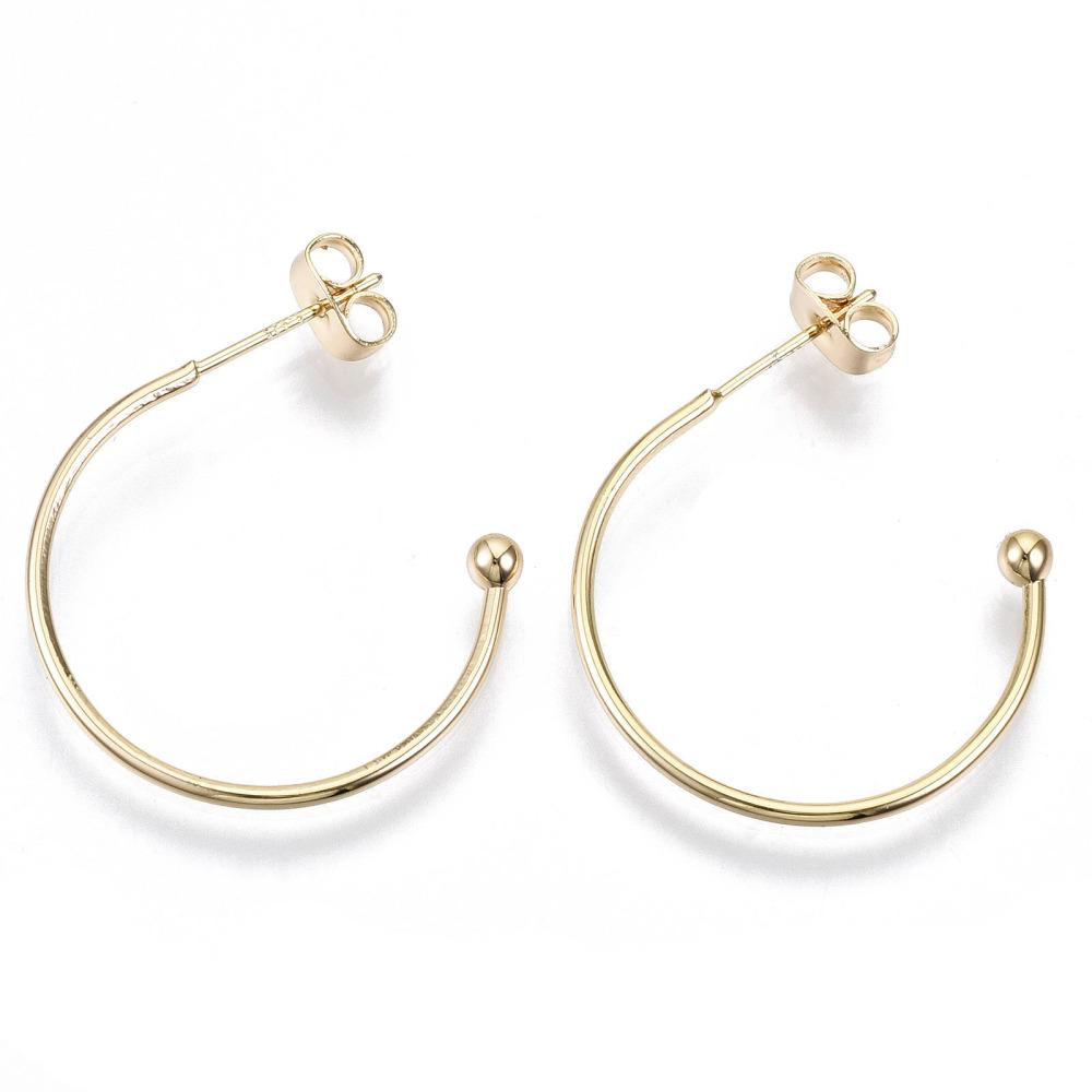 1 par örhängen "half hoop" med kula - 26mm - 18K guldplätering