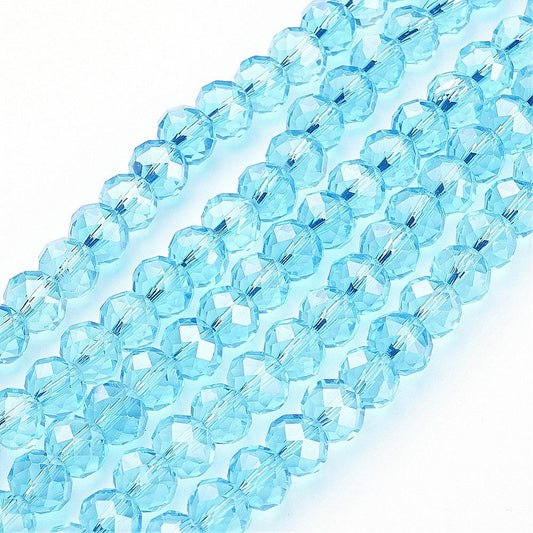 25st blåa facetterade abacus 8mm glaspärlor