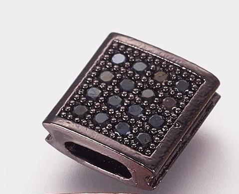 Vacker strasspärla cubic zirconia fyrkant svart 9mm -1st