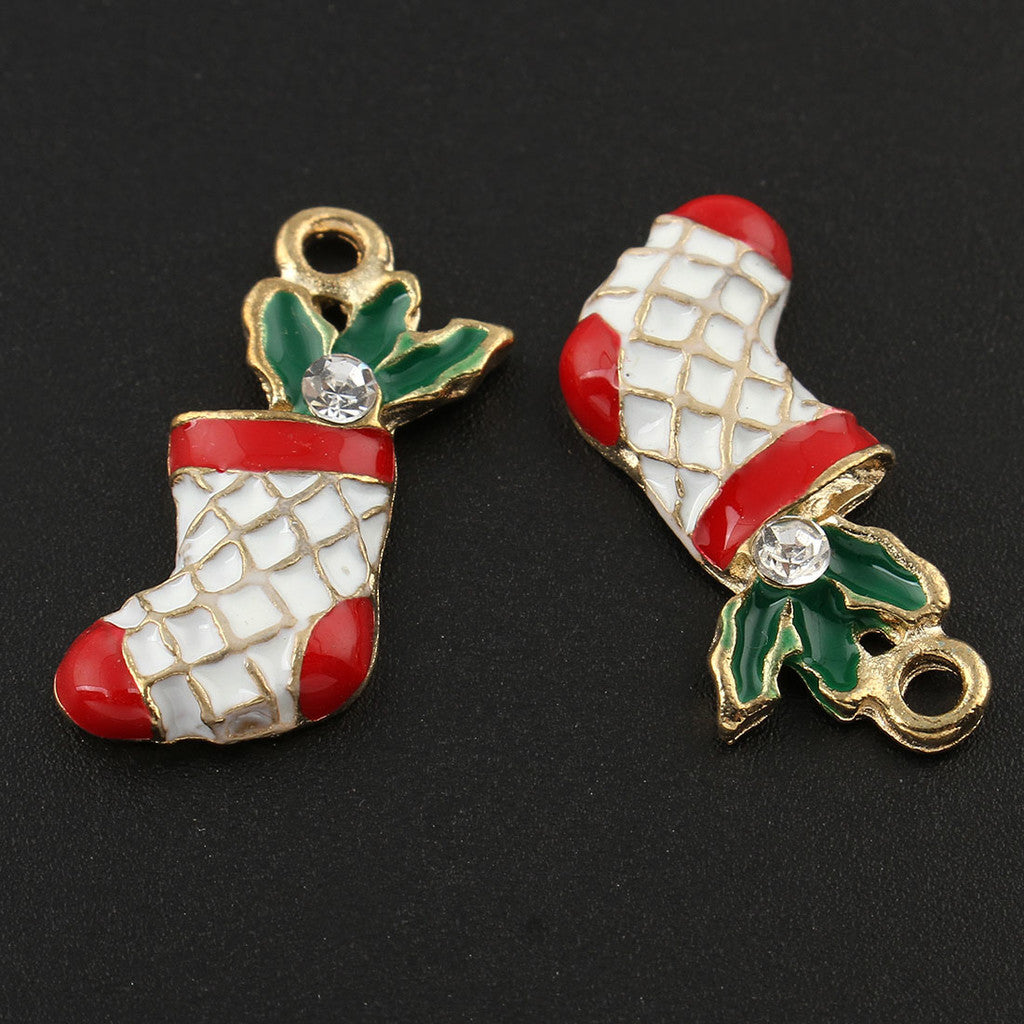 1st söt julstrumpa med strass - emaljerat hänge berlock