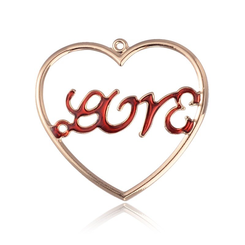 LOVE emaljerat hjärta -  guldfärgat hänge