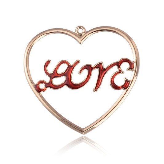 LOVE emaljerat hjärta -  guldfärgat hänge