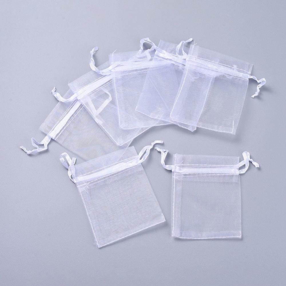 10st vita organza påsar - 9 x 7cm