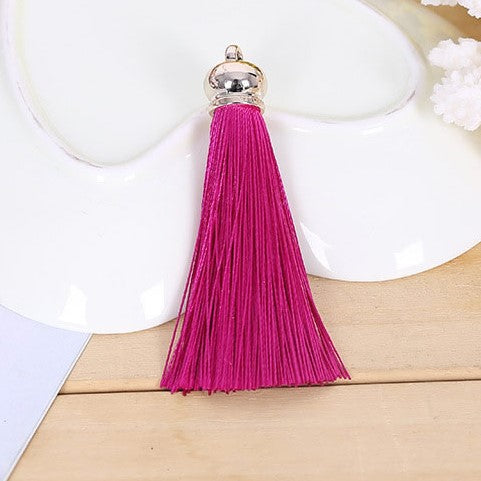 Cerise polyester tassel tofs - 80mm