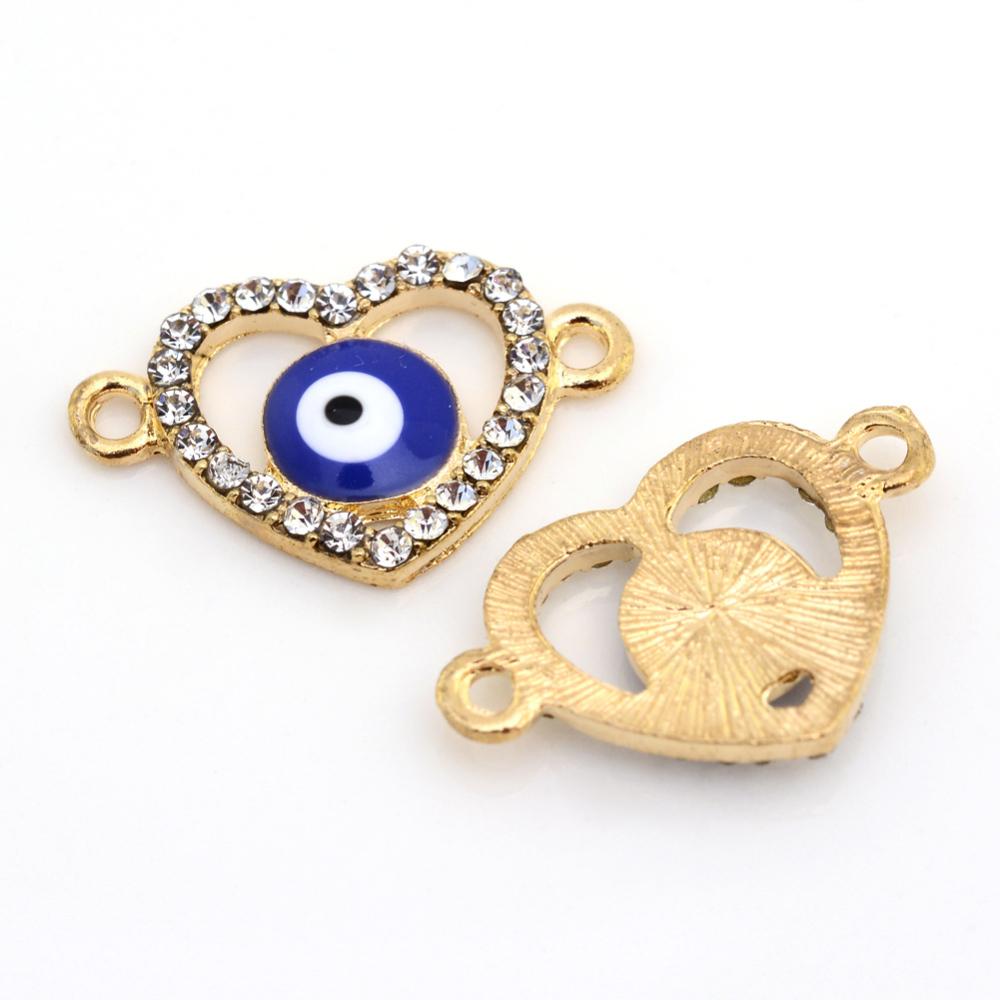 1st Hjärta länk / connector med Evil eye och strass - 23mm