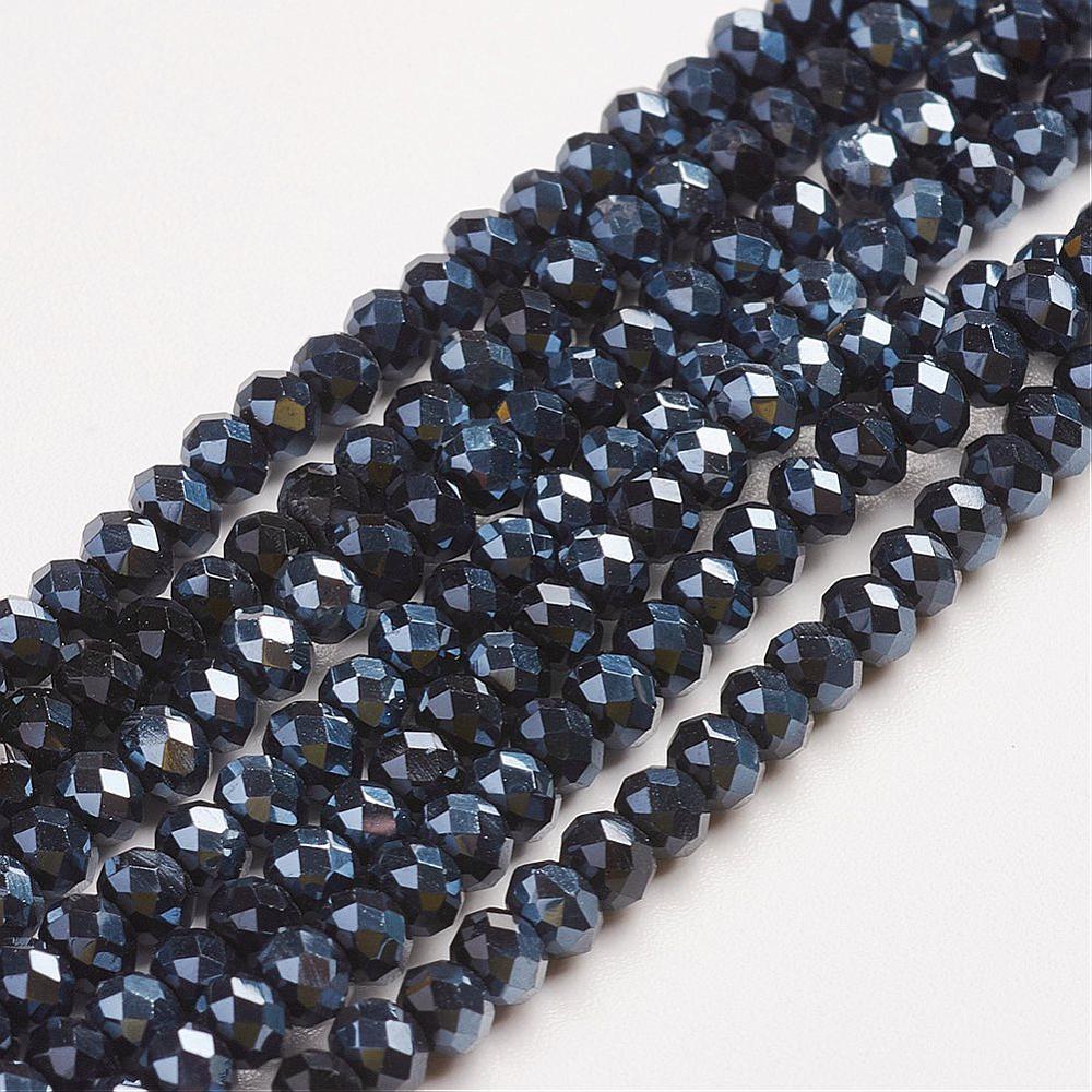 Hel sträng svart facetterad abacus 3mm glaspärlor
