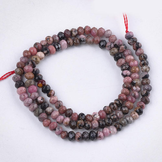 Facetterad Rhodonite rondeller 3,5~4mm hel sträng