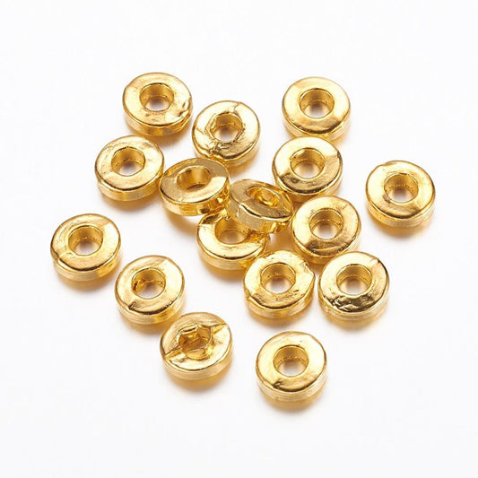 25st Guld metallpärlor donut rondeller - 6mm