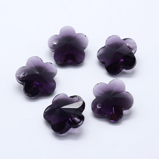Glashängen facetterade lila blommor - 5st berlocker charms