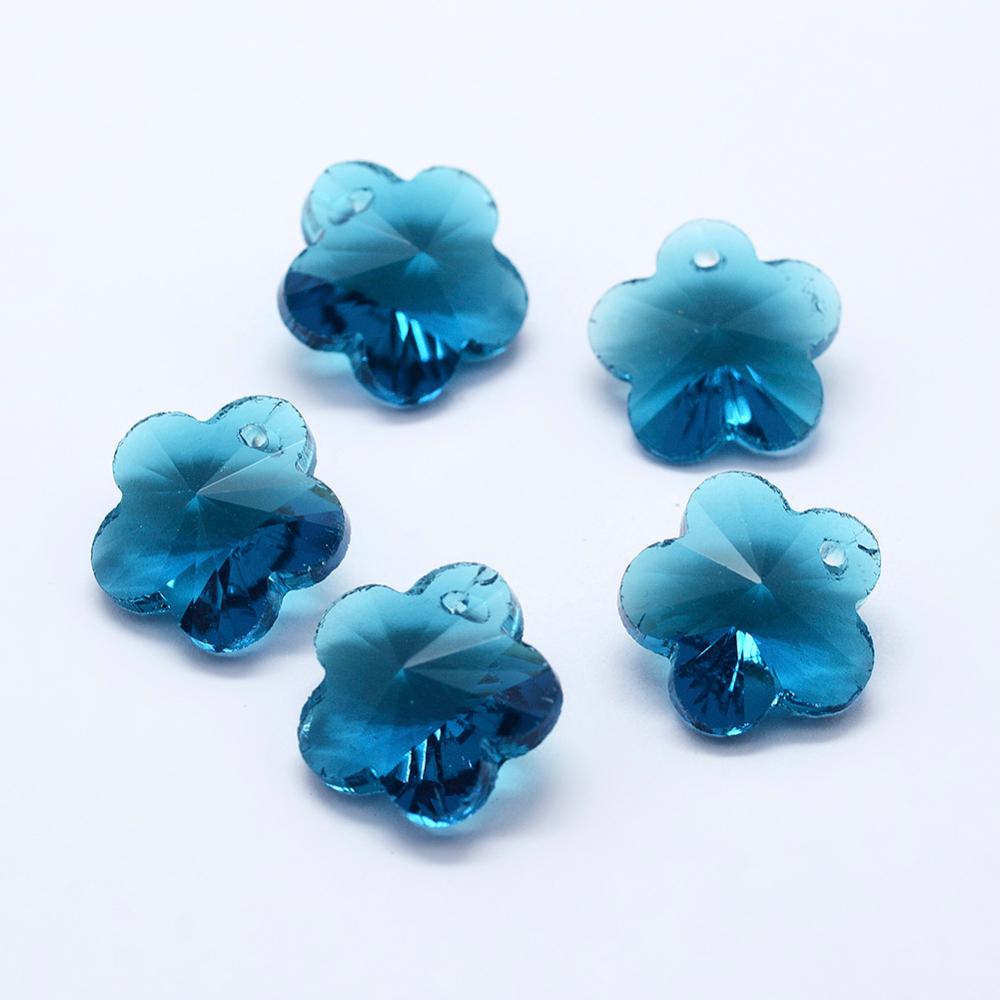 Glashängen facetterade stålblå blommor - 5st berlocker charms