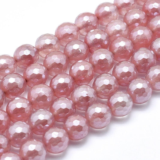 Körsbärskvarts Cherry quartz facetterade pärlor - 6mm