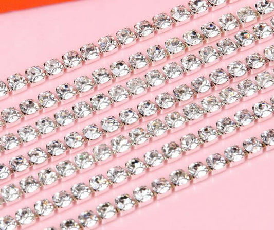 Strasskedja silver rhinestone 3mm - 50cm