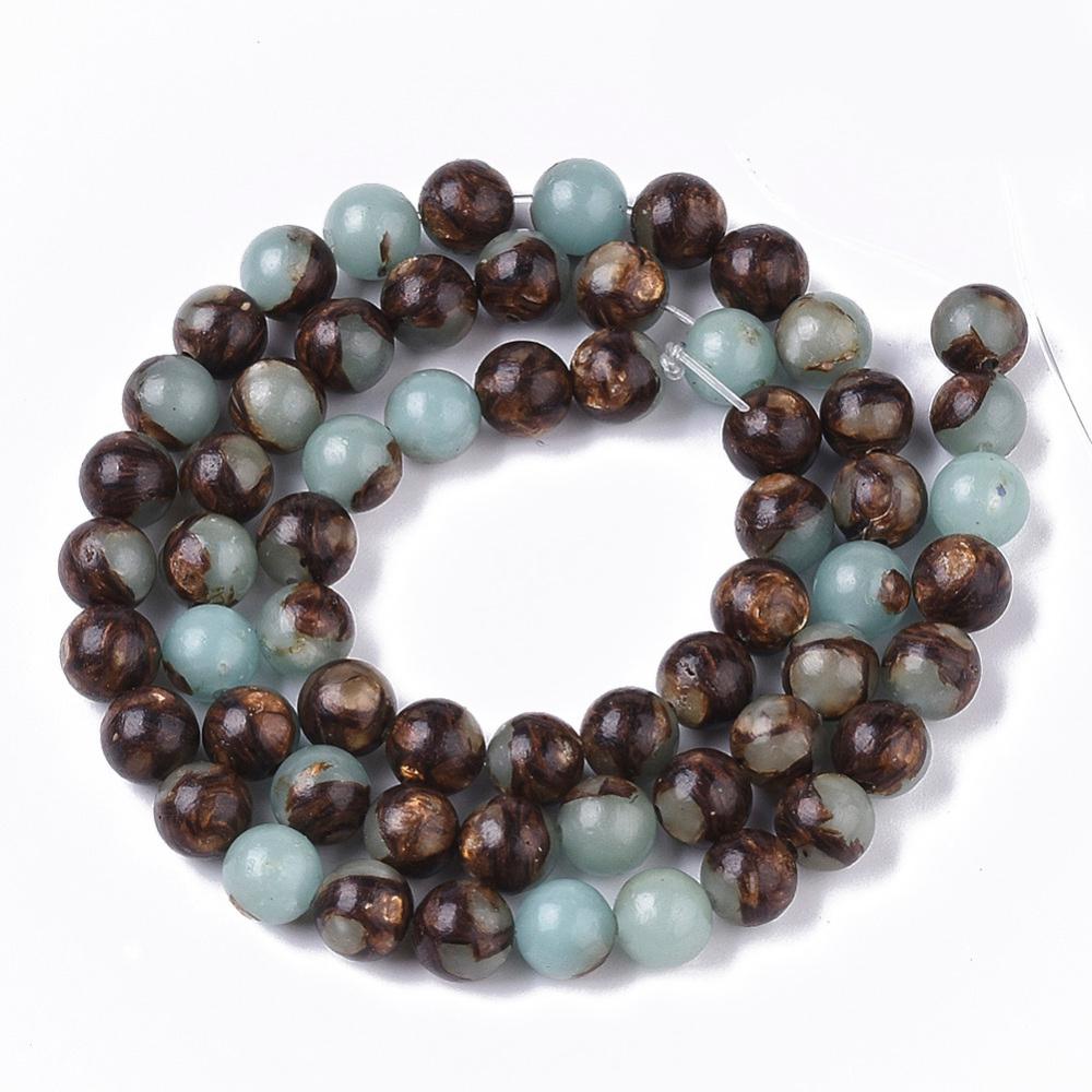 Bronzite och Aqua terra jasper jaspis 6mm - hel sträng