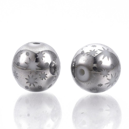 20st Glaspärlor gråa med stjärnor - 10mm - JUL