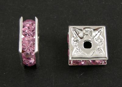 10st Rosa Fyrkantiga strass mellandelar - 6mm