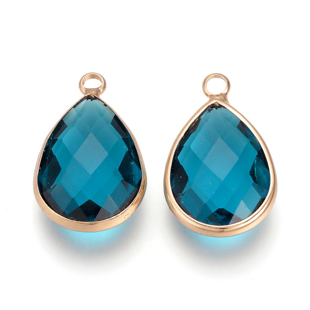 1st guldfärgat hänge facetterad glasdroppe - 14mm