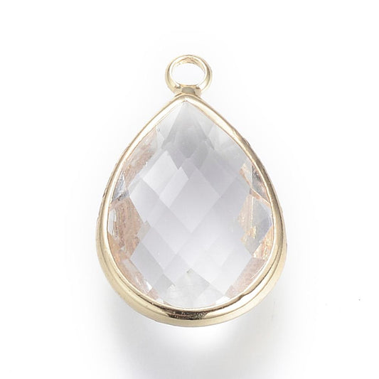 1st guldfärgat hänge facetterad glasdroppe - 14mm