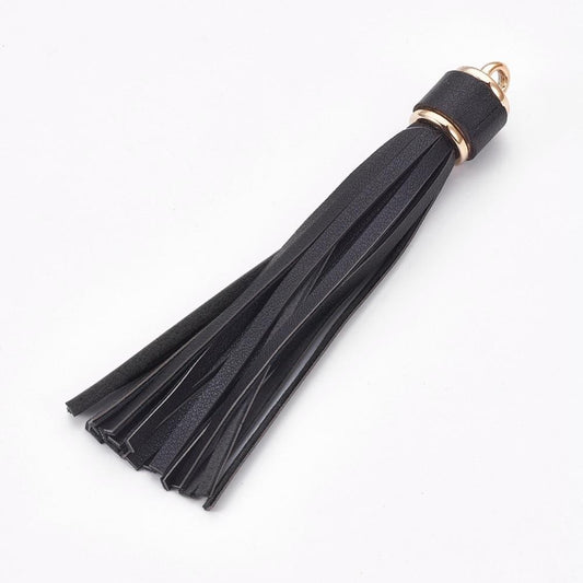 Svart tofs tassel i läder imitation - 11cm