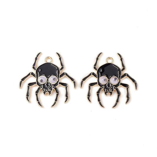 STORPACK! Halloween Spindel med rörliga ögon - emaljerat hänge - 10st