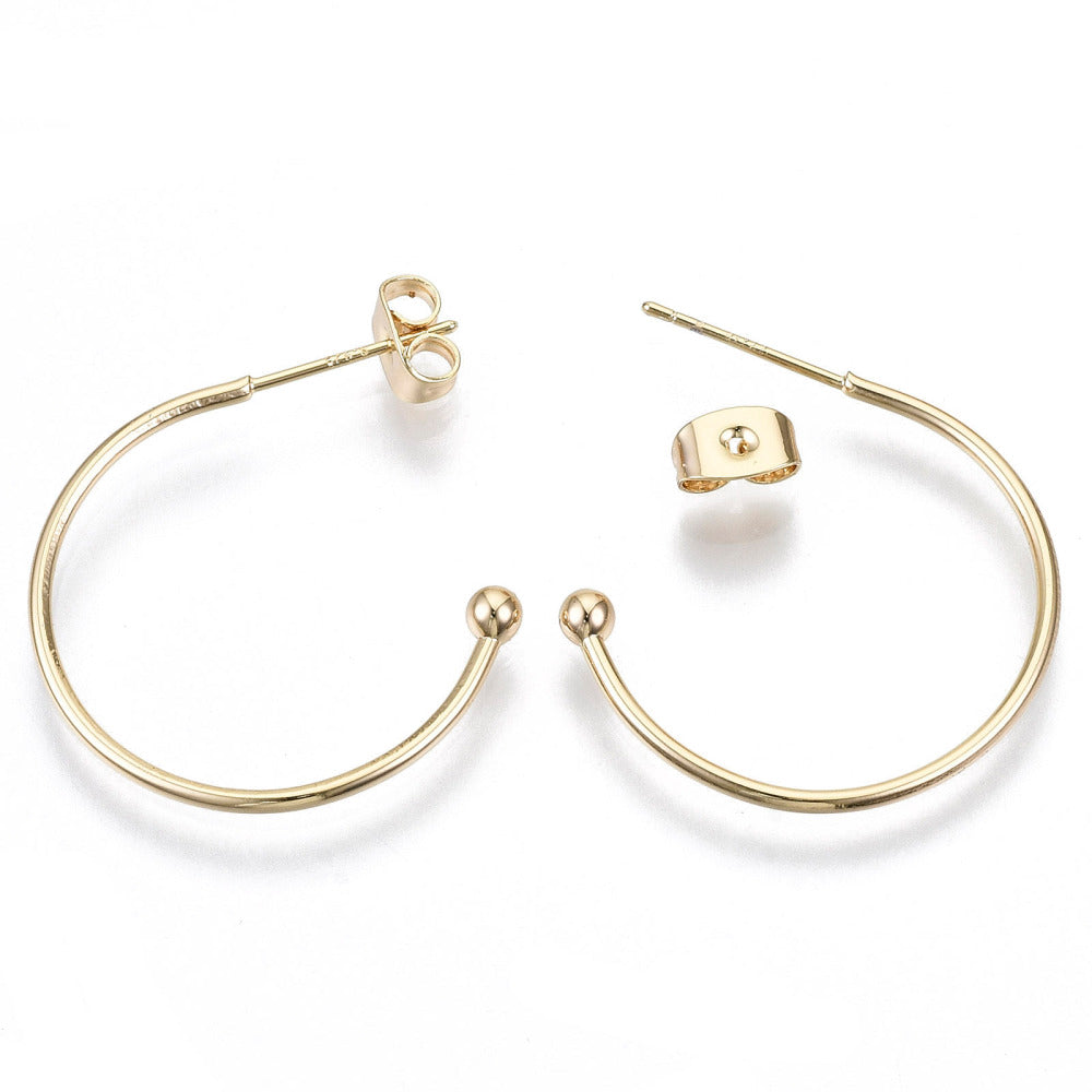 1 par örhängen "half hoop" med kula - 26mm - 18K guldplätering