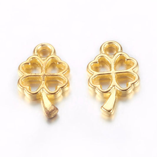10st guldfärgade fyrklöver hängen berlocker - 10mm