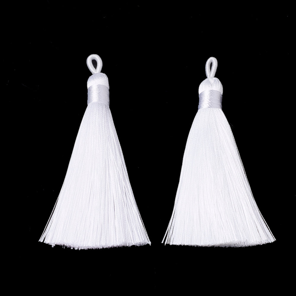 Vit polyester tassel tofs - 80 ~90mm