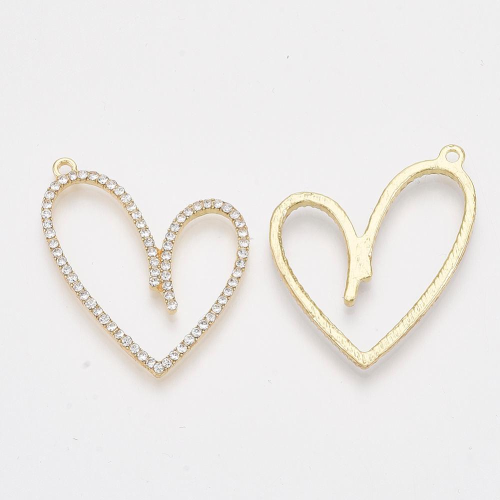 Ljust guldfärgat hjärta - hänge med strass