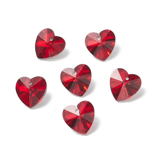 STORPACK! Glashängen facetterade hjärtan berlocker charms - 10st
